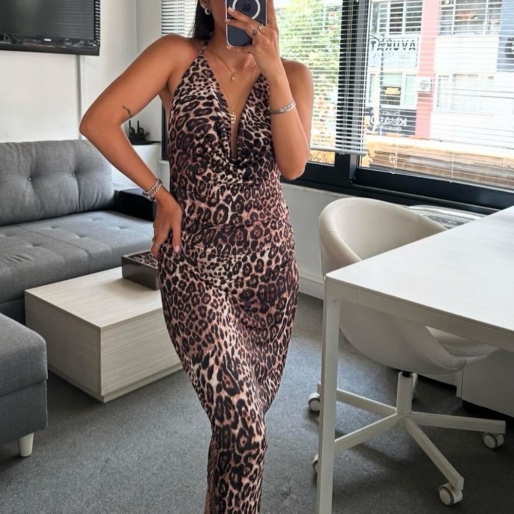 Zara leopard animal print draped midi dress - Picture 6 of 14
